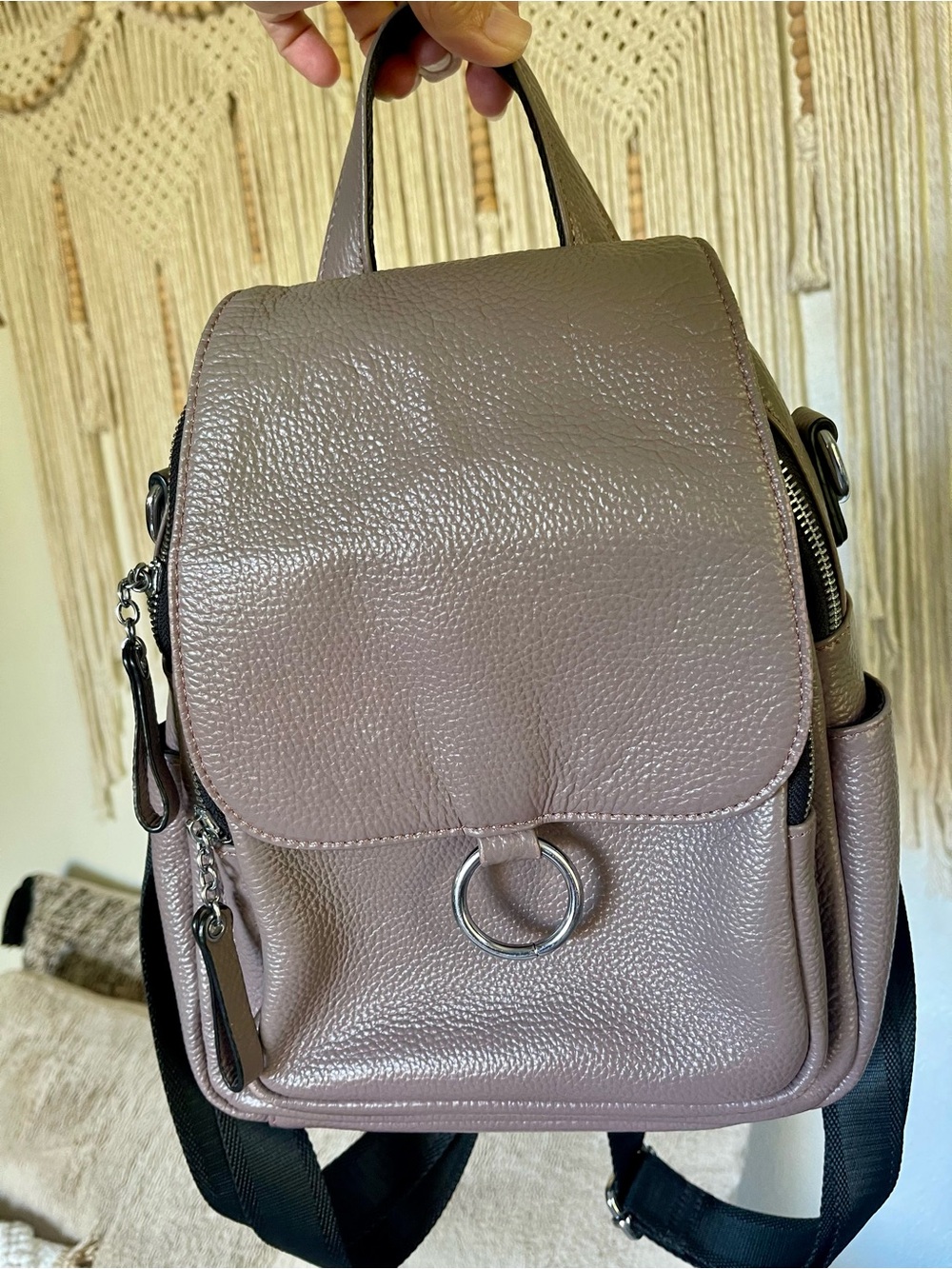 Lavender/Taupe Women's Leather Backpack Purse - Versatile Everyday Bag